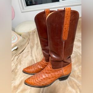 Tres Outlaws Women’s Ostrich & Calfskin Brown Leather Cowboy Boots 11B Women’s